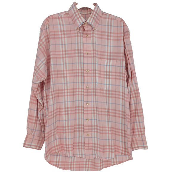 Authentic Burberry London Mens Pink Nova Check Plaid Cotton Button Down Shirt MD - Picture 2 of 11